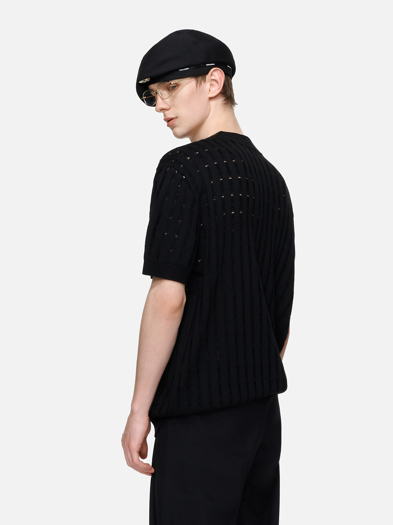TIWILLTANG Essential Openwork Knitted T Shirt-T Shirt-S-Black-Free Shipping Leatheretro