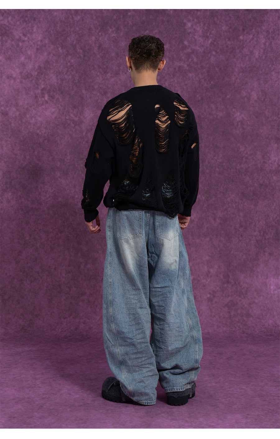 CLP Unisex Distressed Knit Sweater-Black-S-Free Shipping Leatheretro