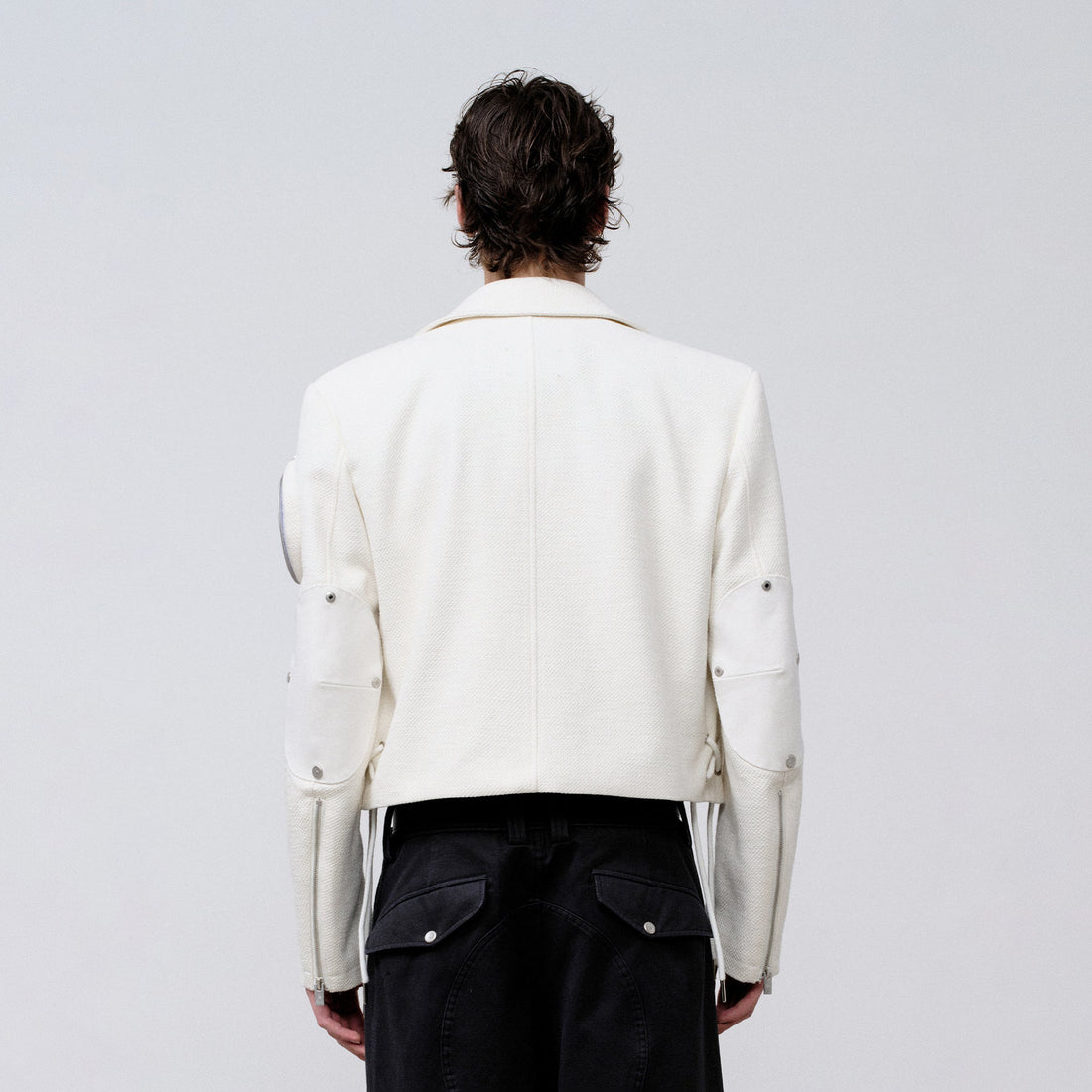 FACEONLAB Arm-Patched Cropped Naval Jacket White-Jacket-M (Preorder)-Free Shipping Leatheretro