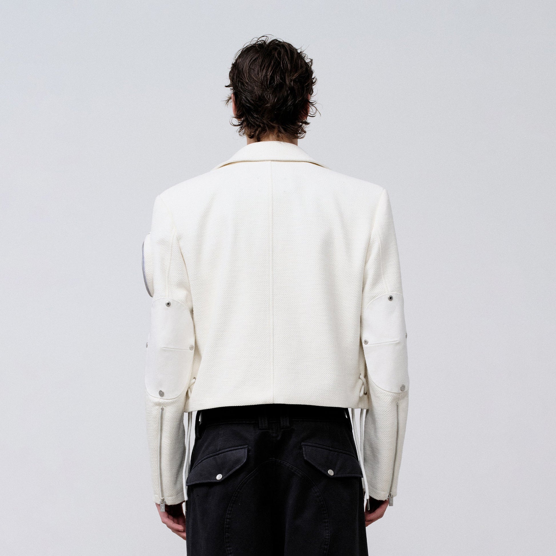 FACEONLAB Arm-Patched Cropped Naval Jacket White-Jacket-M (Preorder)-Free Shipping Leatheretro