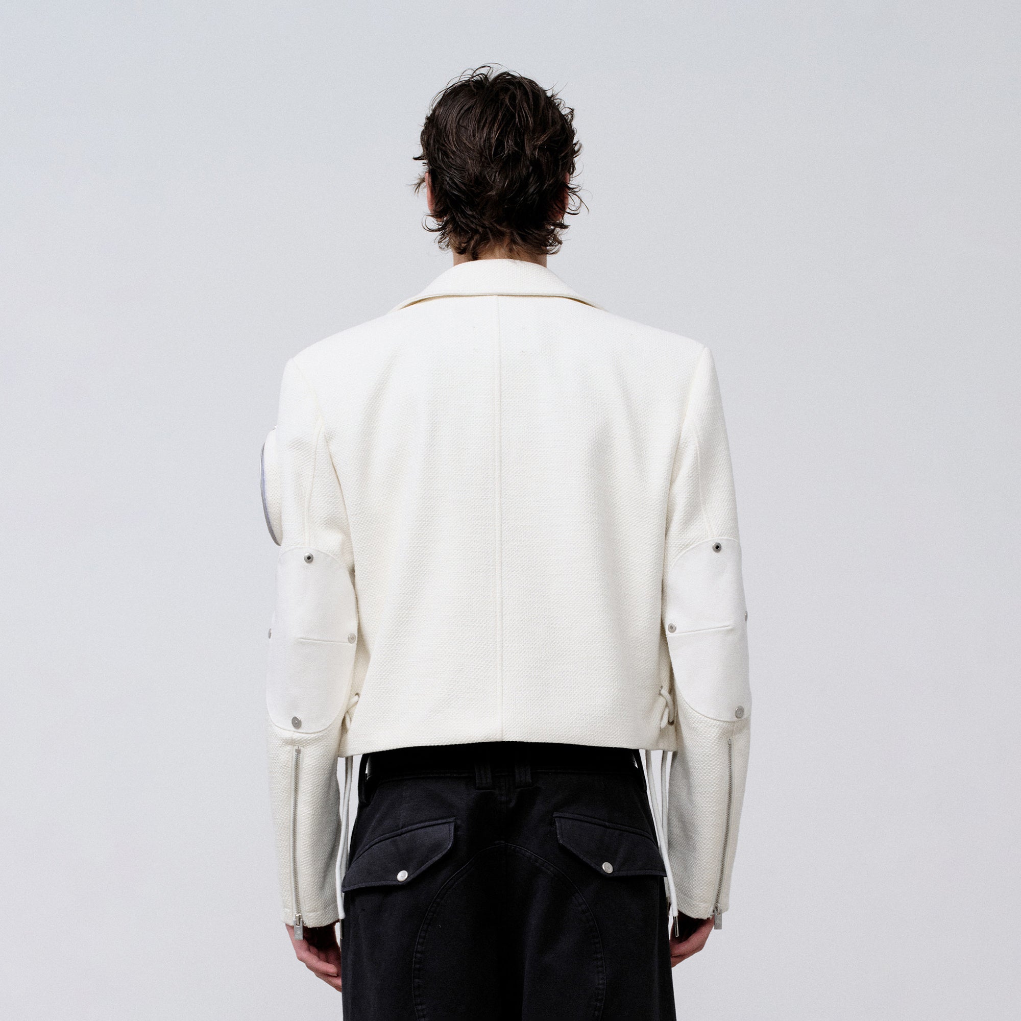 FACEONLAB Arm-Patched Cropped Naval Jacket White-Jacket-M (Preorder)-Free Shipping Leatheretro