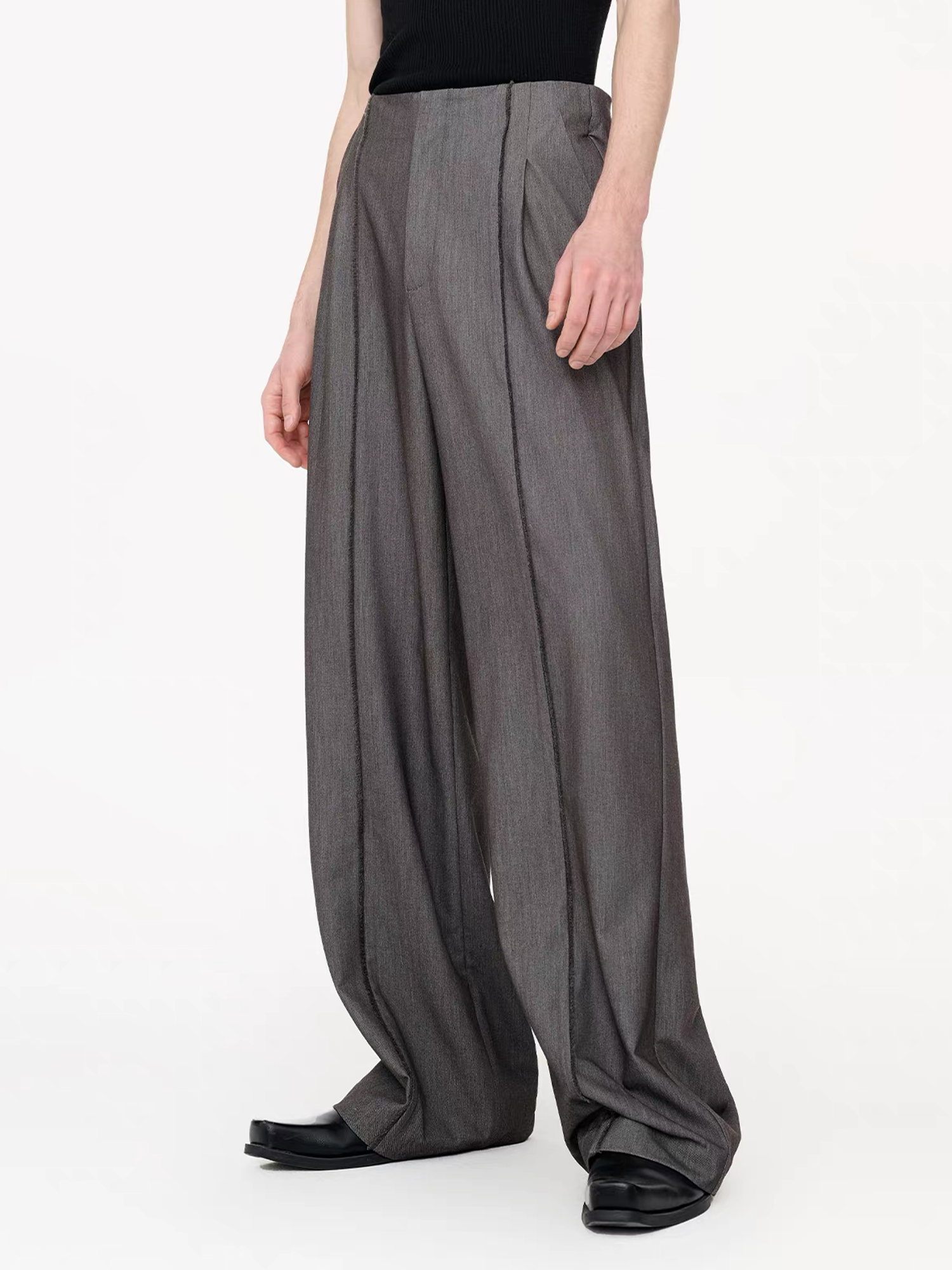 TIWILLTANG Classic Raw Edge Straight-Leg Trousers-Pants-S / 28-31”-Dark Gray-Free Shipping Leatheretro