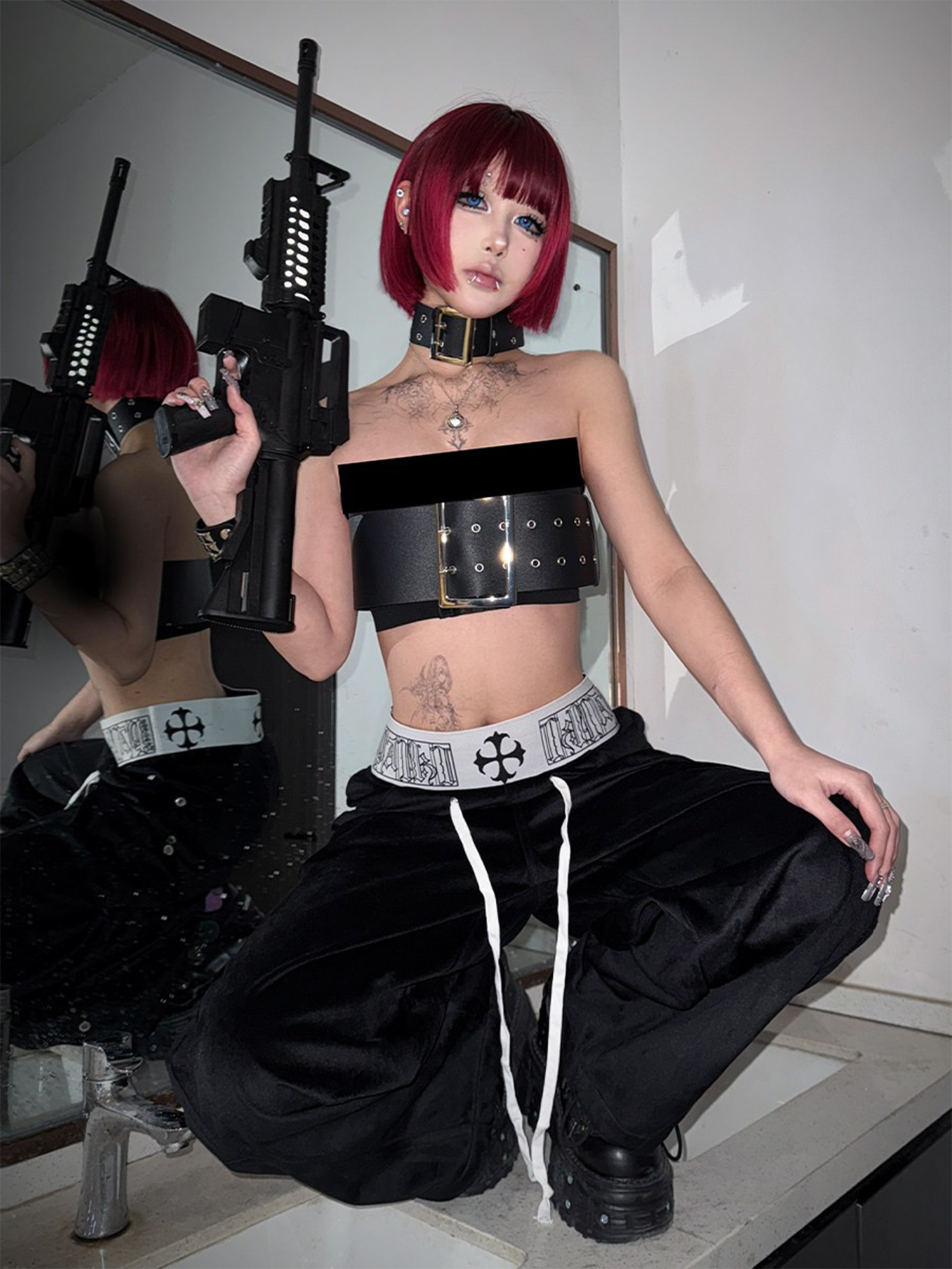 PAIKI Boxing Velvet Curved Wide-Leg Pants-Pants-S / 26"-Velvet-Free Shipping Leatheretro