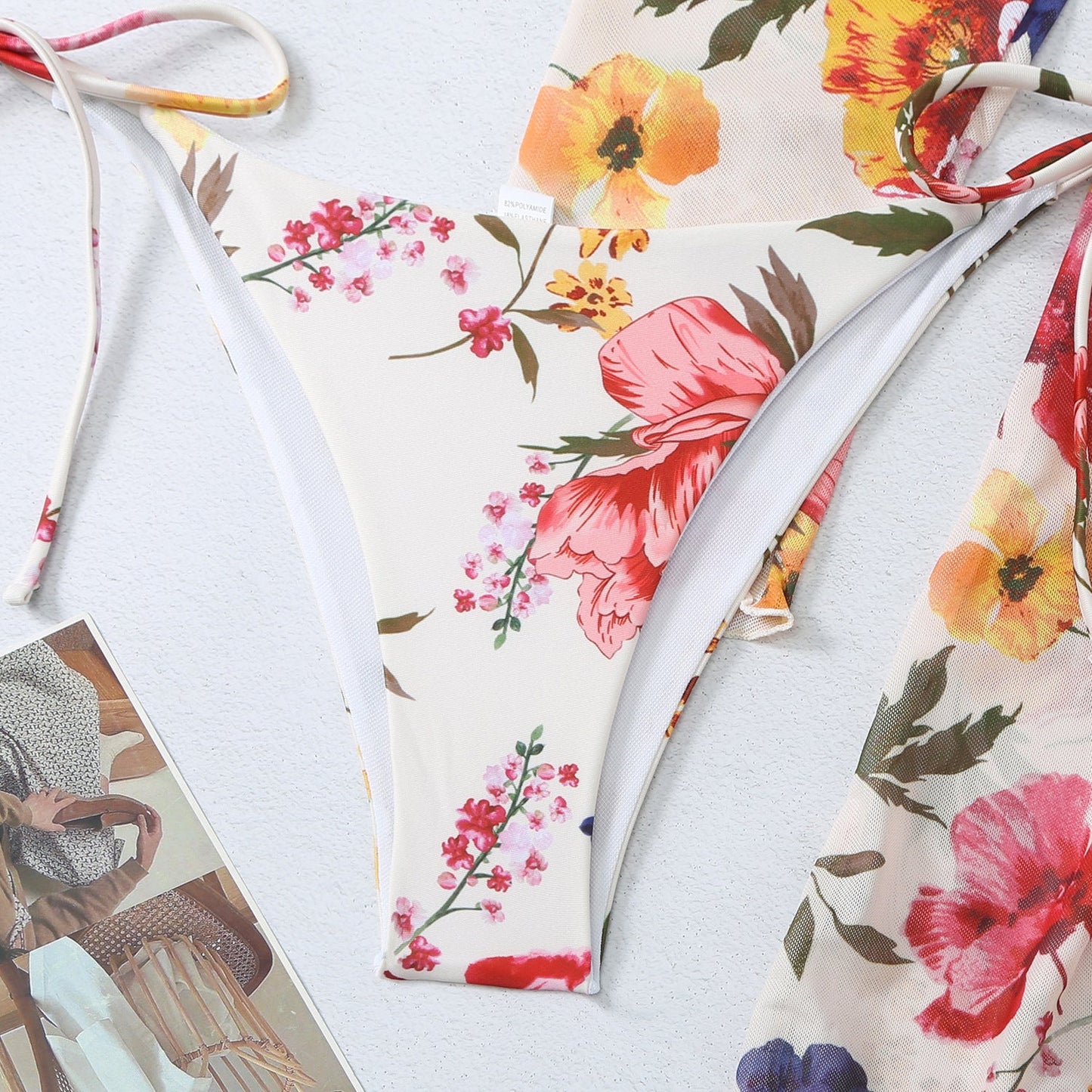 Casual Floral Summer 3pcs Women Swimsuits-Swimwear-Ivory-S-Free Shipping Leatheretro