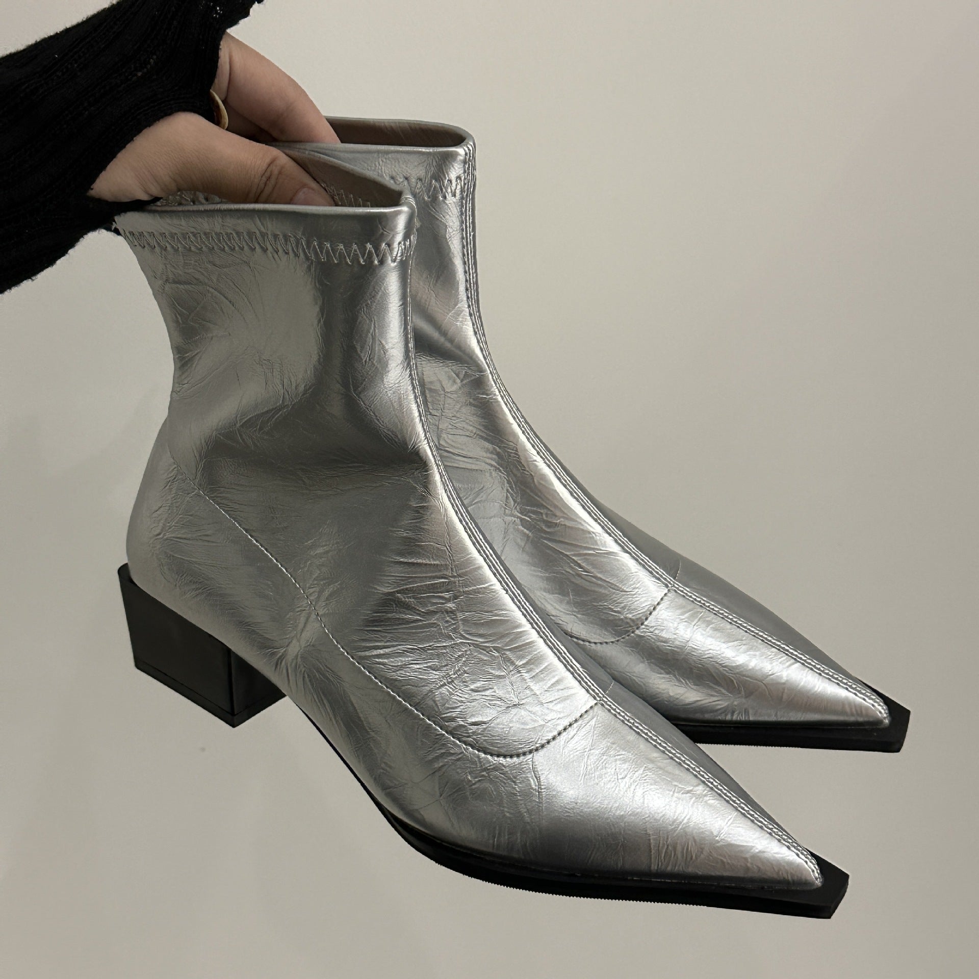 Sexy Peep Toe Designed Martin Boots for Women-boots-Silver-35-Free Shipping Leatheretro