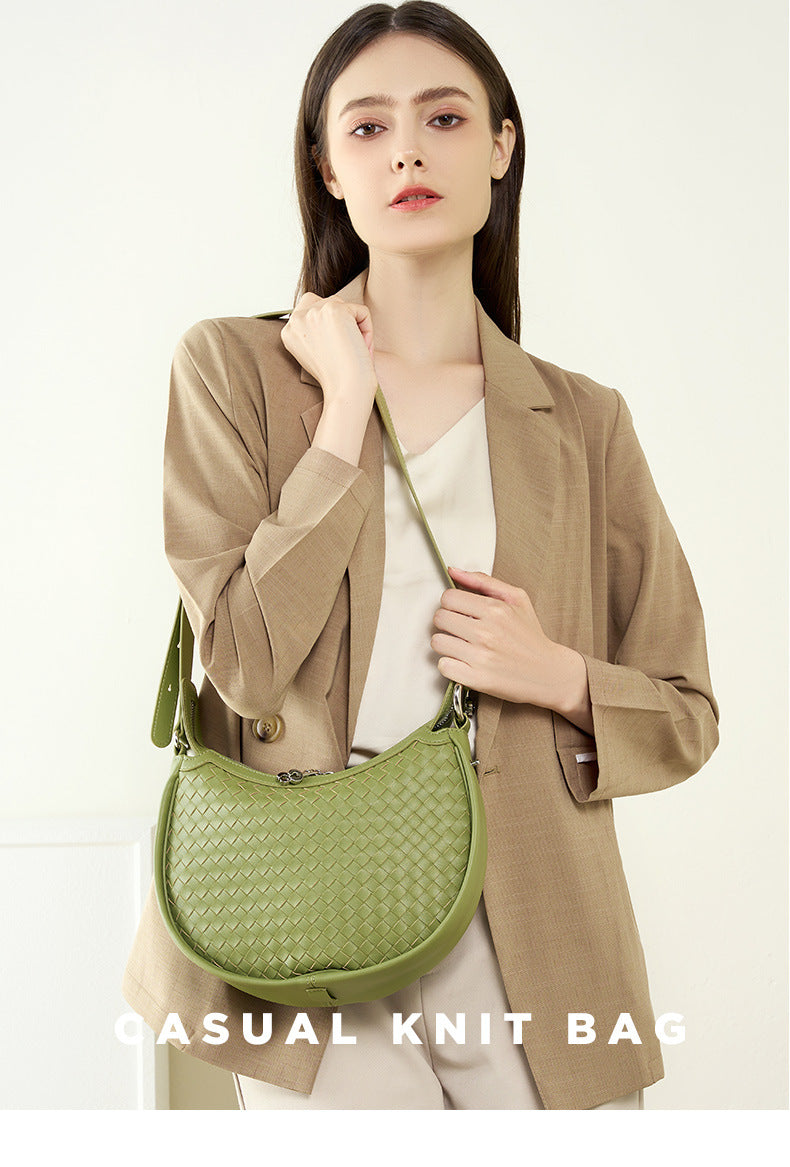 Women's Small Leather Woven Hobo Bag-Handbags-Green-Free Shipping Leatheretro