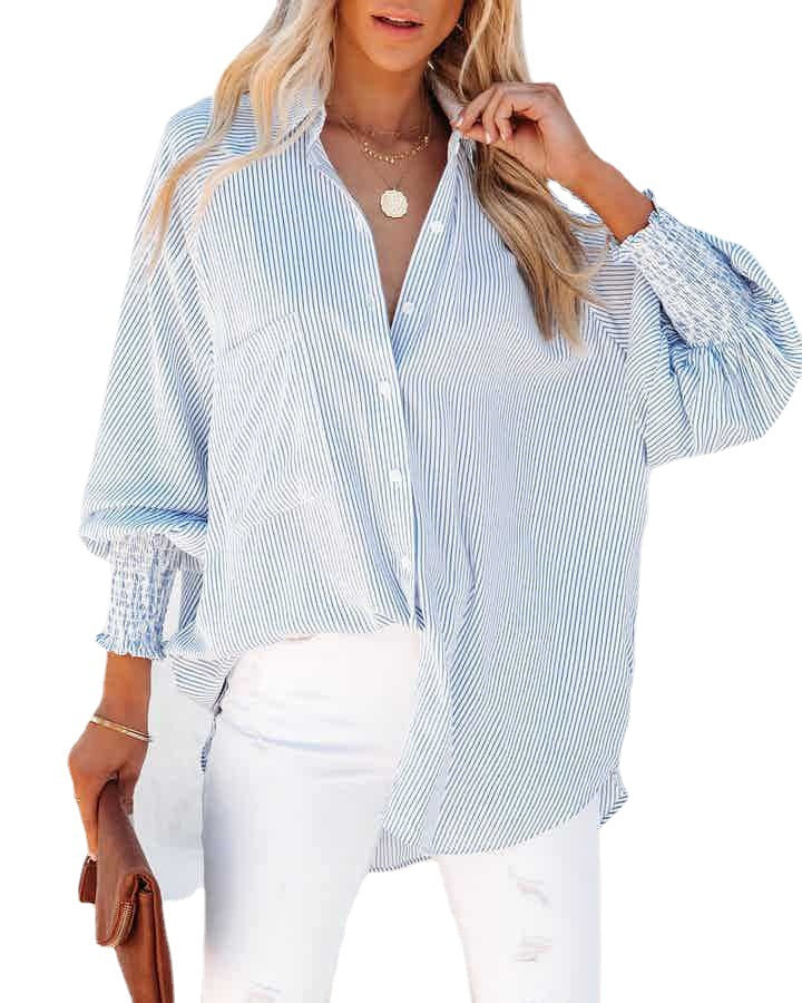 Casual Striped Long Sleeves Plus Sizes Shirts-The same as picture-S-Free Shipping Leatheretro