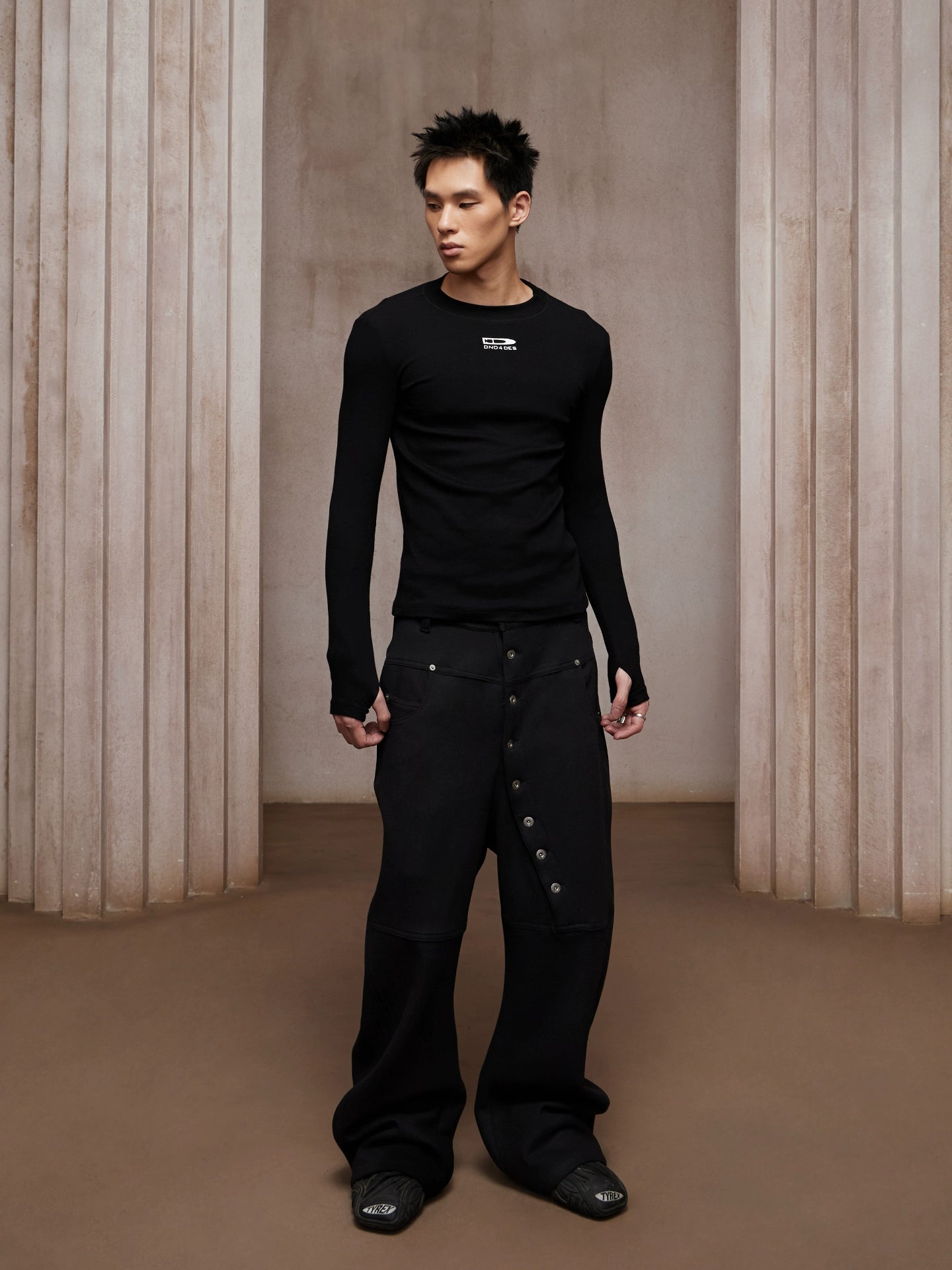 DND4DES Men's Long Sleeve T-Shirt - Ribbed Stretch Fit-Black-S-Free Shipping Leatheretro