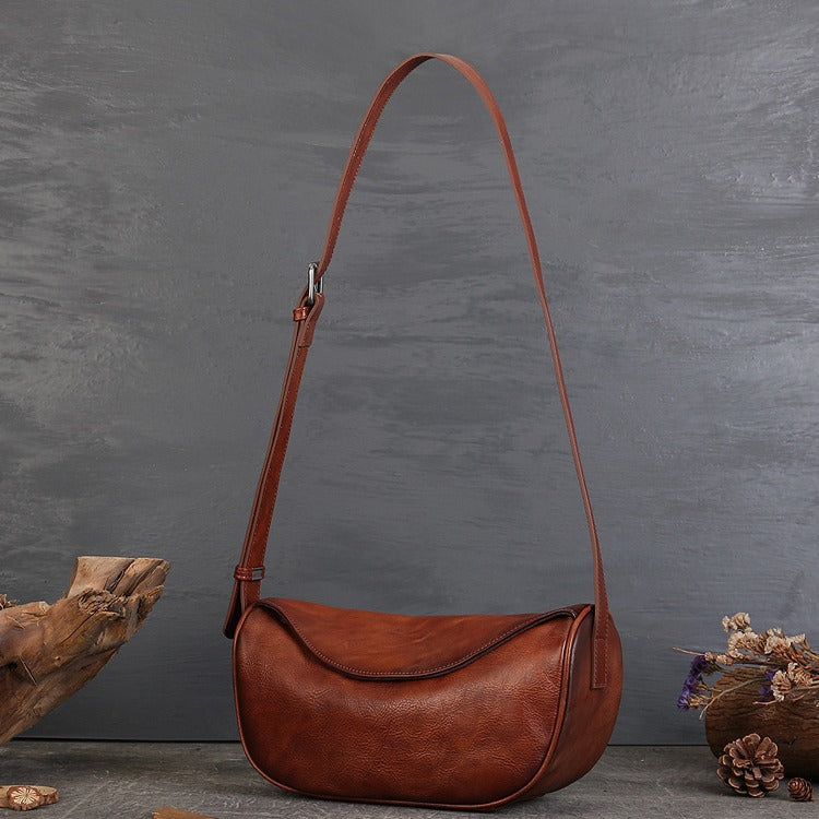 Vintage Dumpling Bag – Full-Grain Cowhide Leather Handmade Shoulder Bag-crossbody bags-Coffee-Free Shipping Leatheretro
