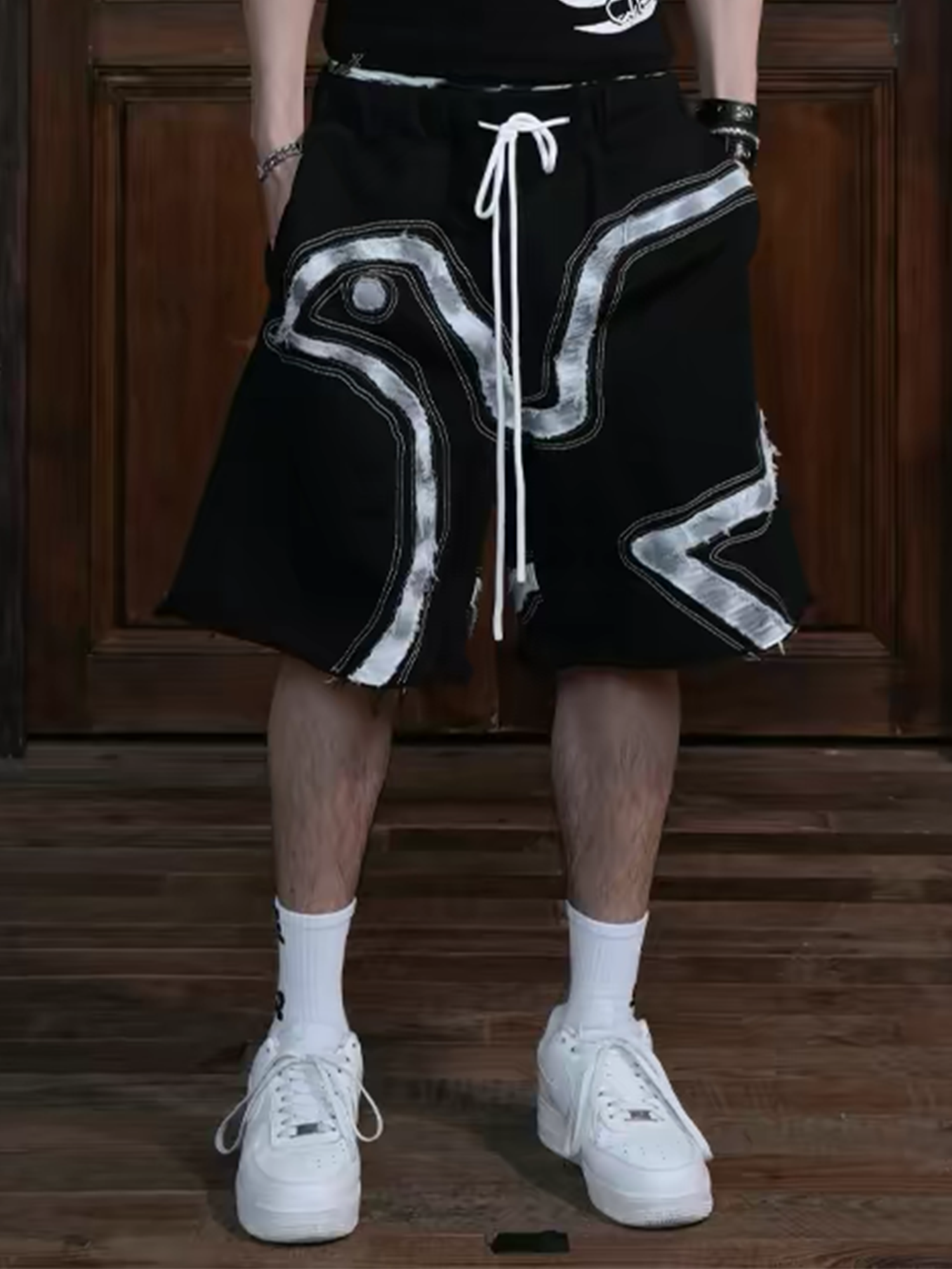 VINKID Dove Patch Drawstring Shorts-Shorts-S / 13-20"-Free Shipping Leatheretro