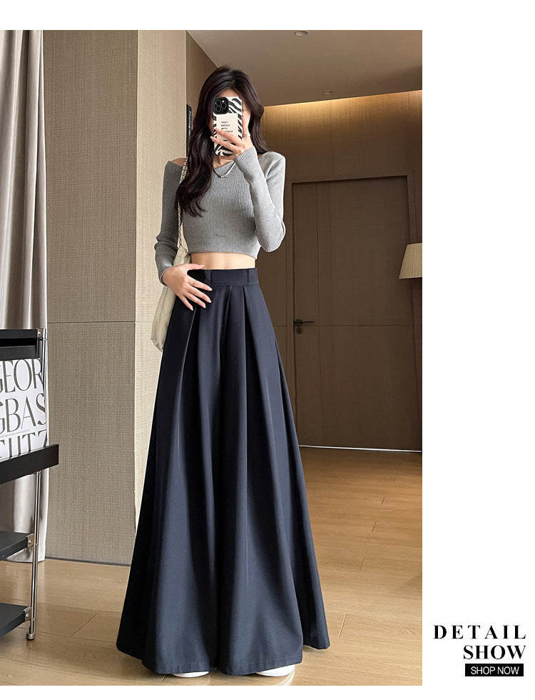 Casual High Waist Loose Wide Legs Straight Pants-Pants-Black-S-Free Shipping Leatheretro