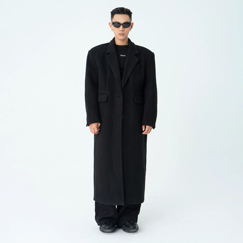 CLP Men's Oversized Wool Trench Coat-Coats & Jackets-Black-M-Free Shipping Leatheretro