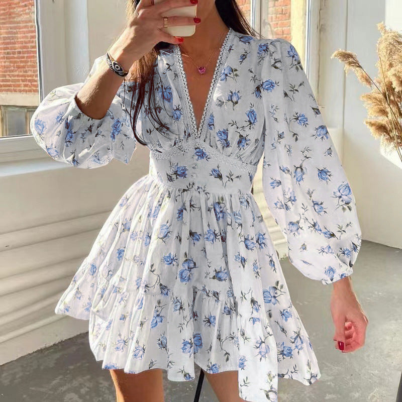 Elegant Sweet Summer Short Long Sleeves Short Dresses-dresses-Blue-S-Free Shipping Leatheretro