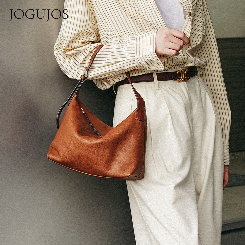 Vegetable-Tanned Leather Shoulder Bag-Black-Free Shipping Leatheretro