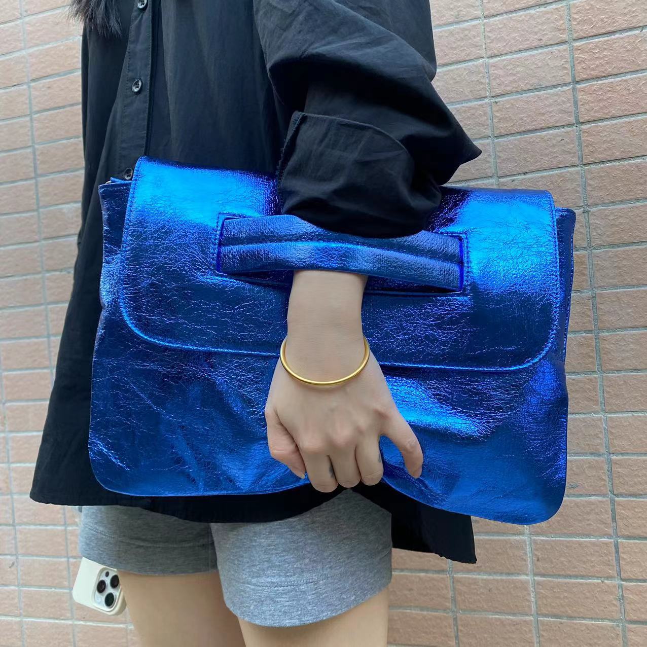 Large Capacity Faux Leather File Organizer, Shoulder Bag for Documents-royal blue-Free Shipping Leatheretro