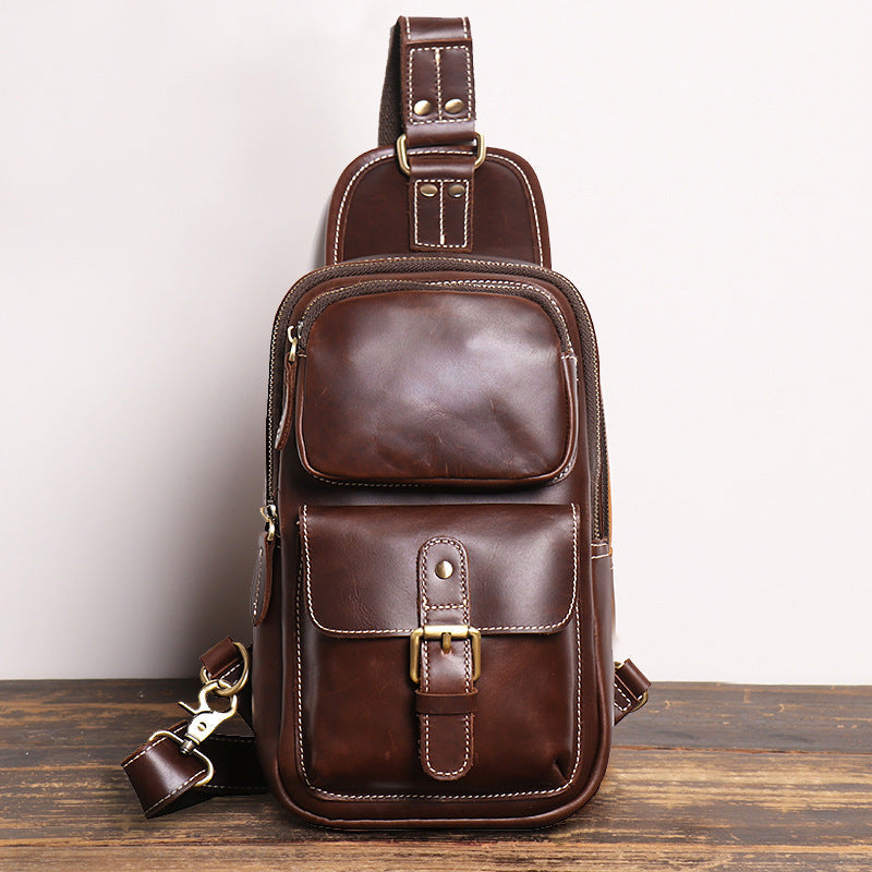European and American Men's Crazy Horse Leather Crossbody Chest Bag-Chest Bags-Oil Cofee-Free Shipping Leatheretro