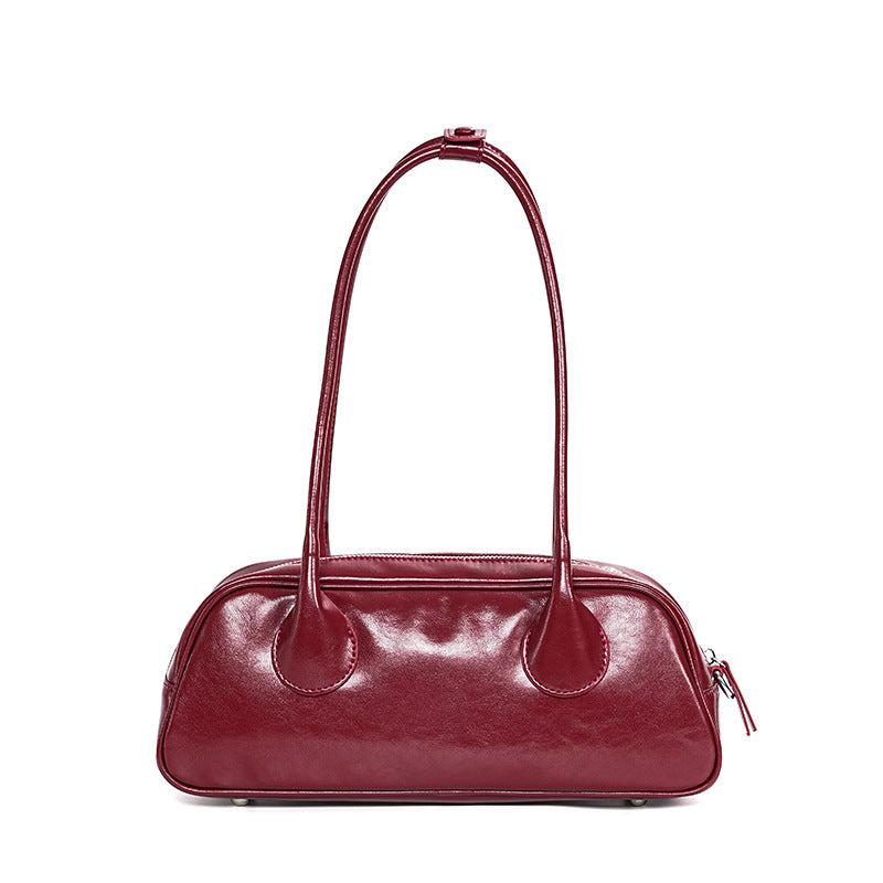 Luxury Genuine Leather Bowling Bag – Spacious Crossbody Tote & Shoulder Bag-Shoulder-Burgundy-Free Shipping Leatheretro