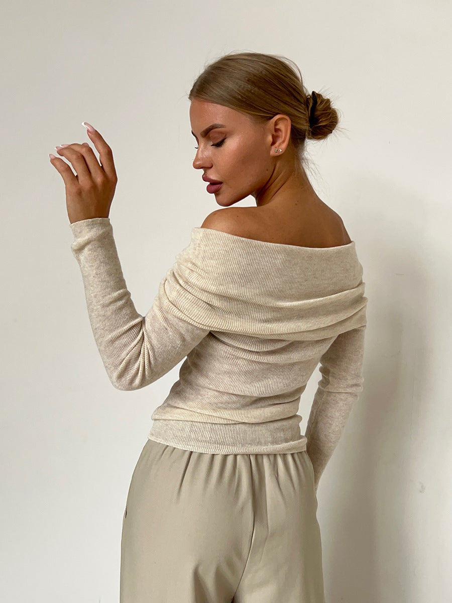 Sexy Off The Shoulder Long Sleeves Knitted Shirts-Shirts & Tops-White-S-Free Shipping Leatheretro