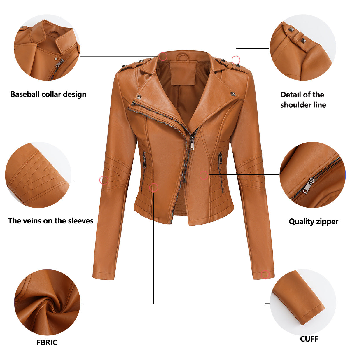 Women's Punk Faux Leather Jacket-Black-S-Free Shipping Leatheretro