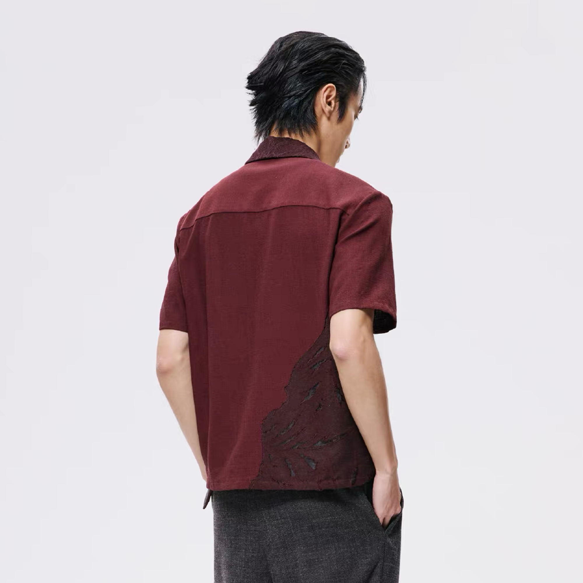 ALVNG AR ANTS Burnout Linen-Blend Asymmetrical Spliced Half Shirt-Half shirt-S-Red-Free Shipping Leatheretro