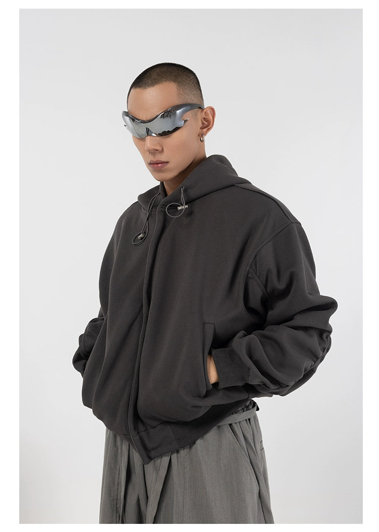 CLP Black & Grey Men's Loose Fit Zip-Up Hoodie-black-S-Free Shipping Leatheretro