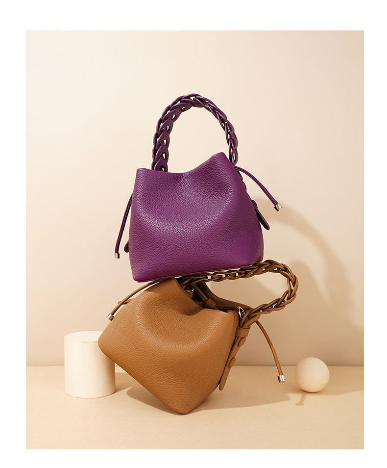 Genuine Top-Grain Leather Bucket Bag-Tote Bags-black-Free Shipping Leatheretro