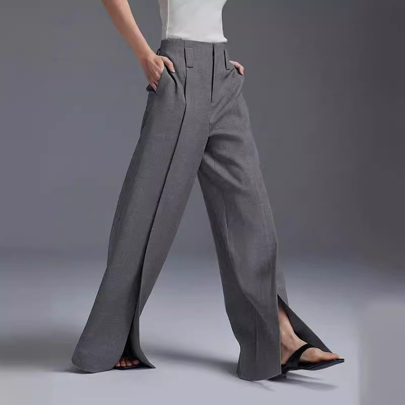 Women High Waist Wide Legs Pants-Pants-Gray-S-Free Shipping Leatheretro