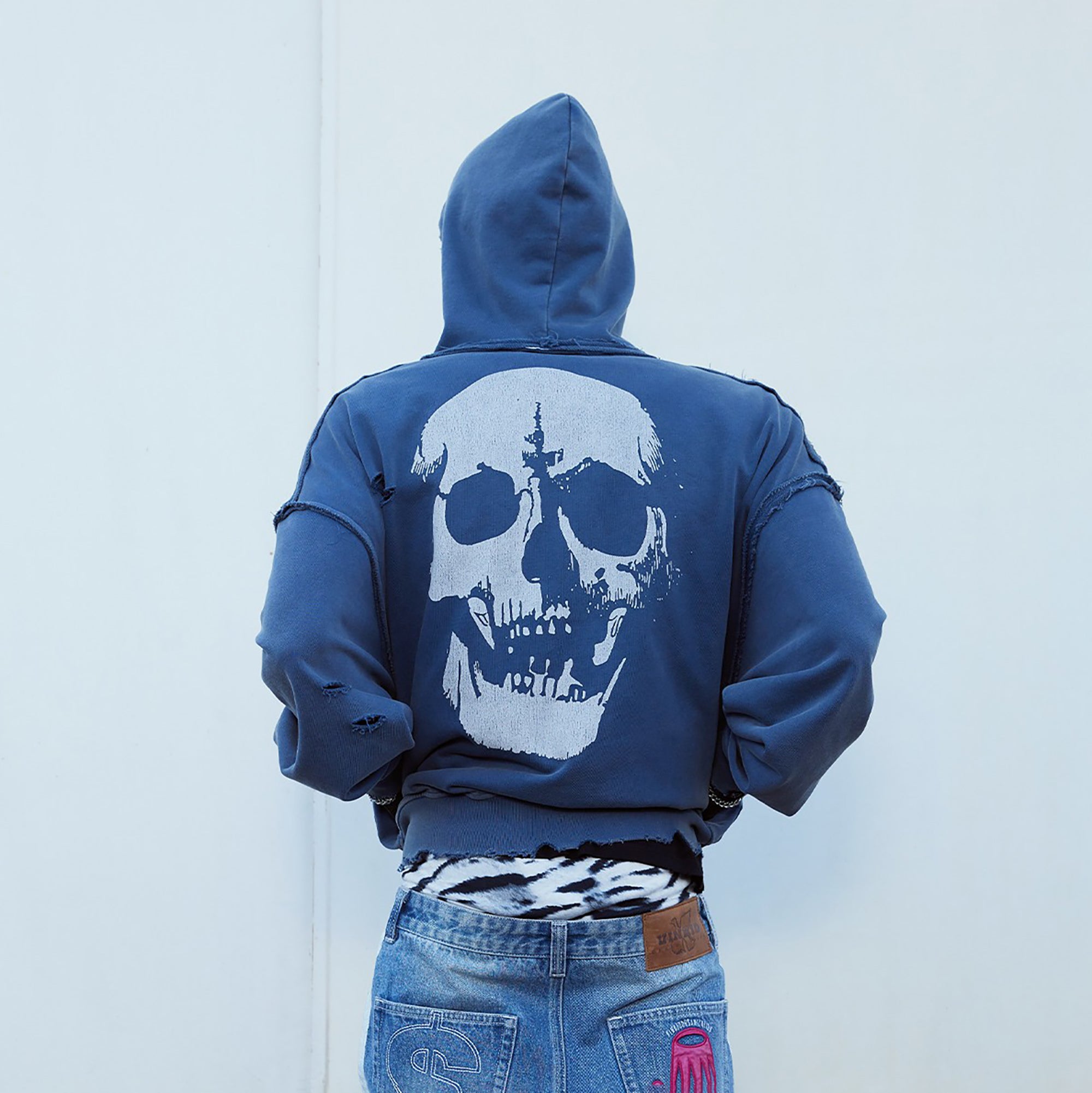 VINKID Distressed Graphic Zip-Up Hoodie-Jacket-S-Free Shipping Leatheretro