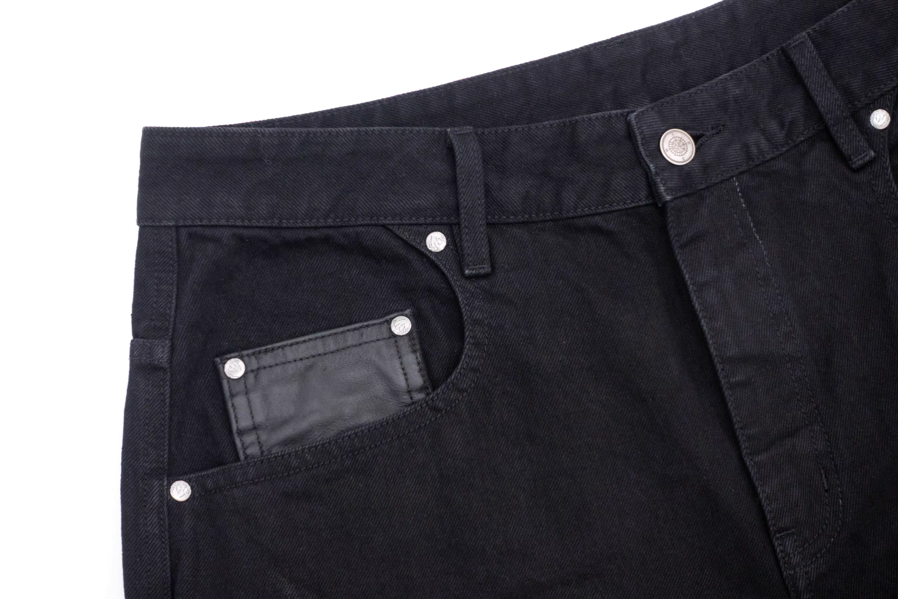 IN EXISTENCE Washed Rivet-Trim Patch Denim Shorts-Shorts-S (1)-Free Shipping Leatheretro