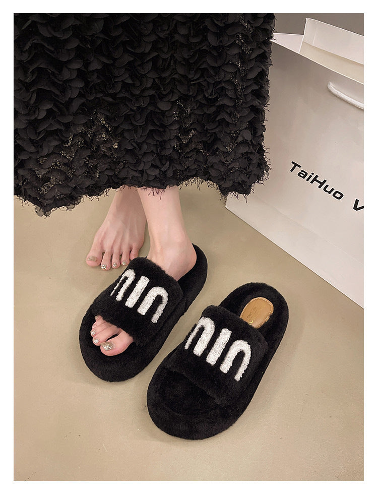 Fashion Women Winter Platform Slippers-winter slipper-Khaki-35-Free Shipping Leatheretro