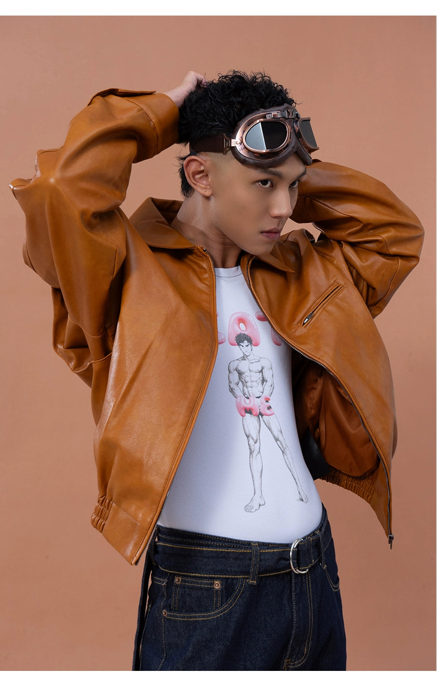 CLP Men Brown Faux Leather Stand Collar Jacket-Brown-M-Free Shipping Leatheretro