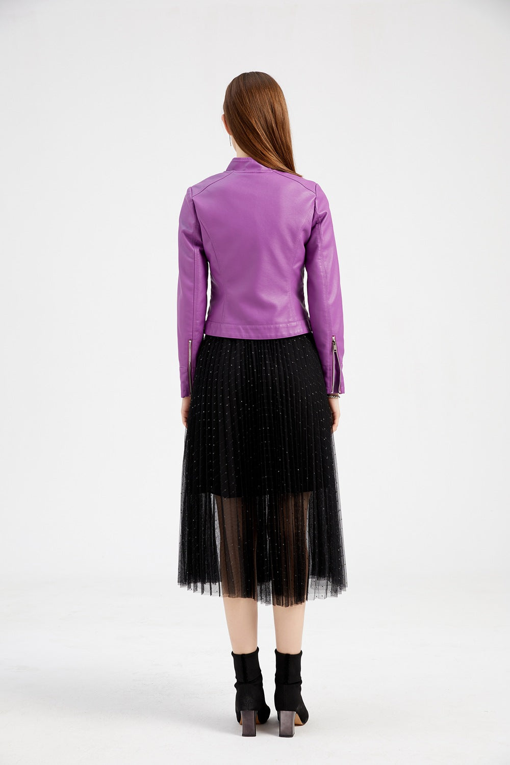 Women's Short Faux Leather Jacket-Black-S-Free Shipping Leatheretro