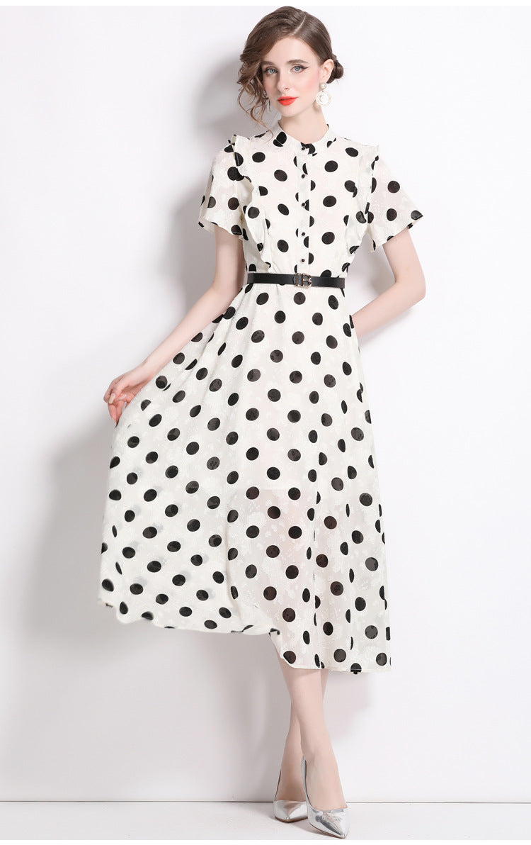 Elegant Polk Dot Short Sleeves Midi Length Dresses-Dresses-Black-2XL-Free Shipping Leatheretro