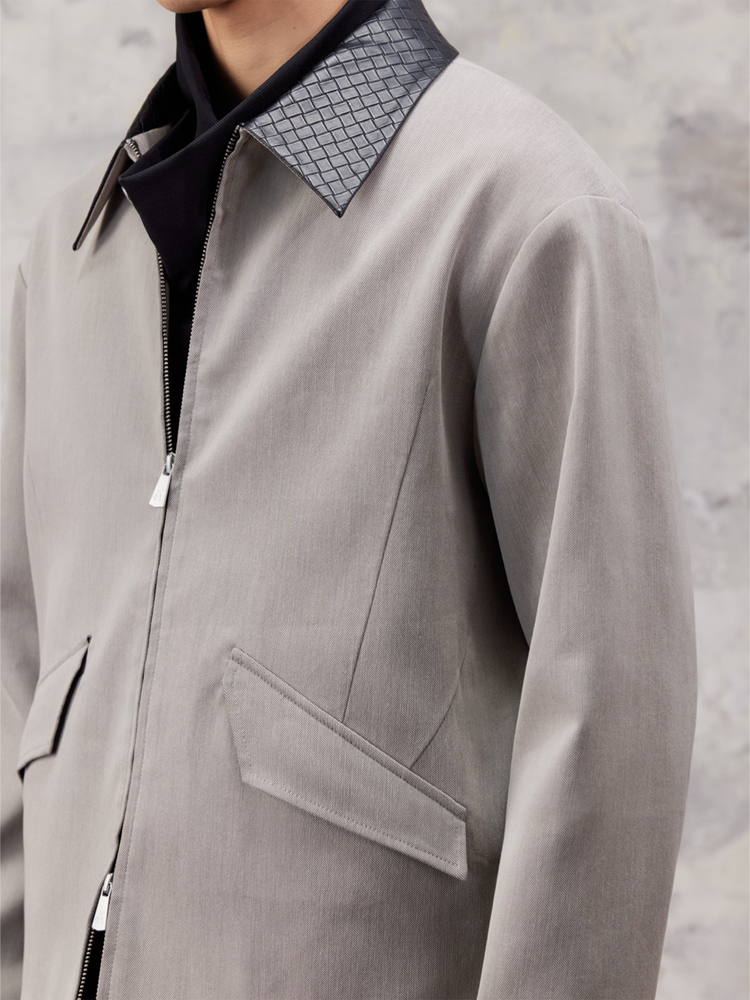 ALVNG AR ANTS Minimal Contrast Woven Collar Jacket-Jacket-S-Free Shipping Leatheretro