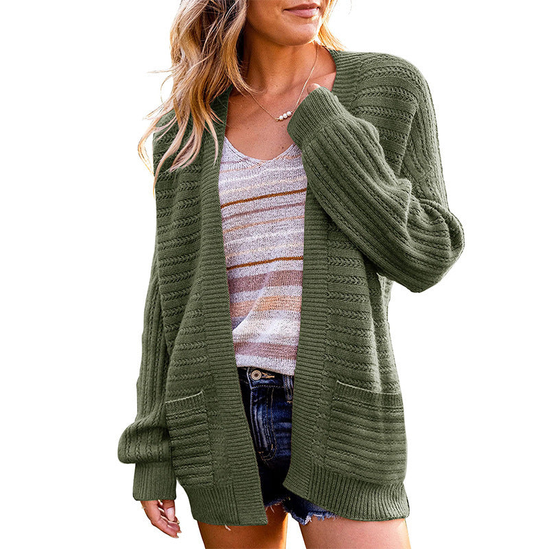 Casual Fall Knitted Cardigans-Sweater&Hoodies-Army Green-S-Free Shipping Leatheretro