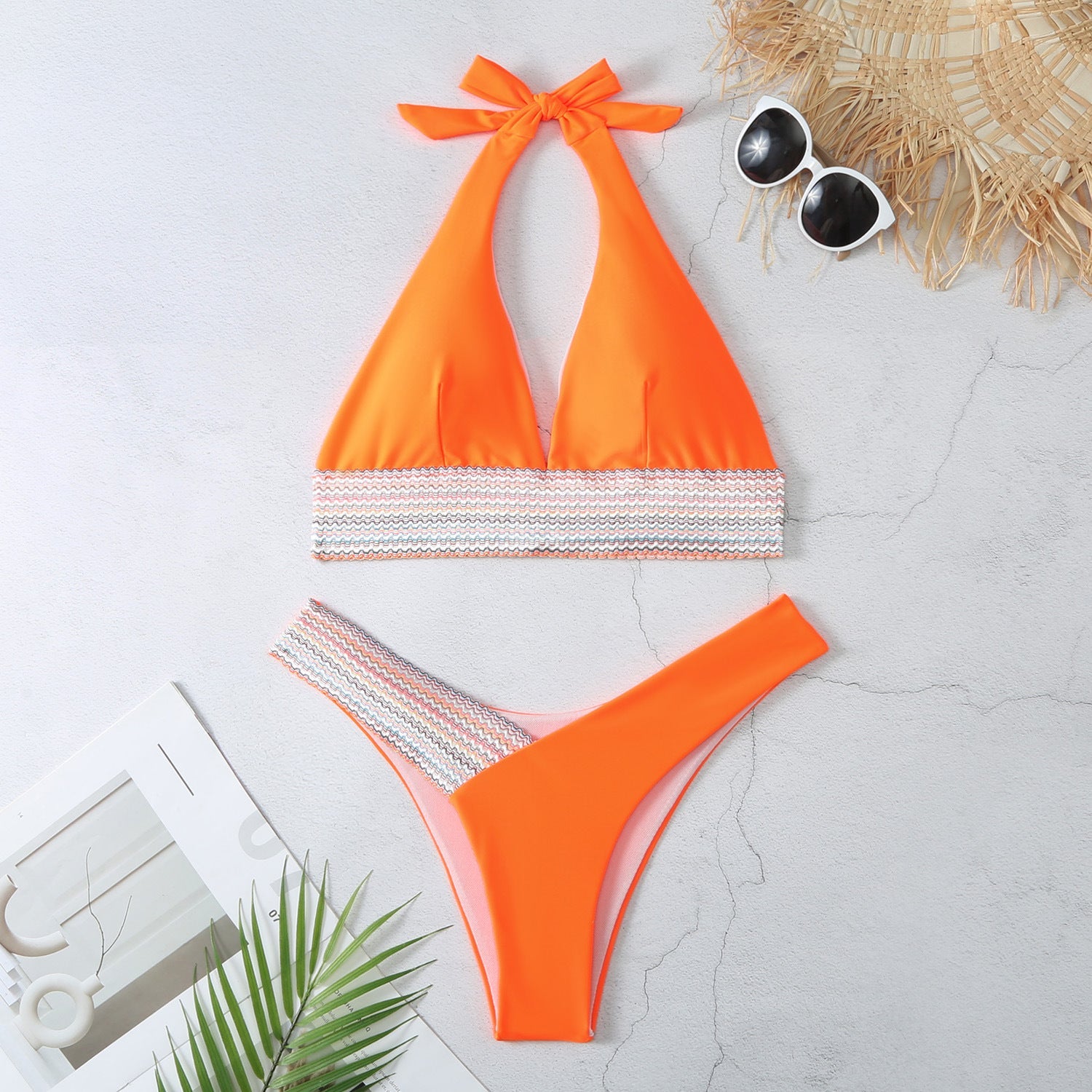 Sexy Halter Neckline Bikini Swimsuits-Swimwear-Orange-S-Free Shipping Leatheretro