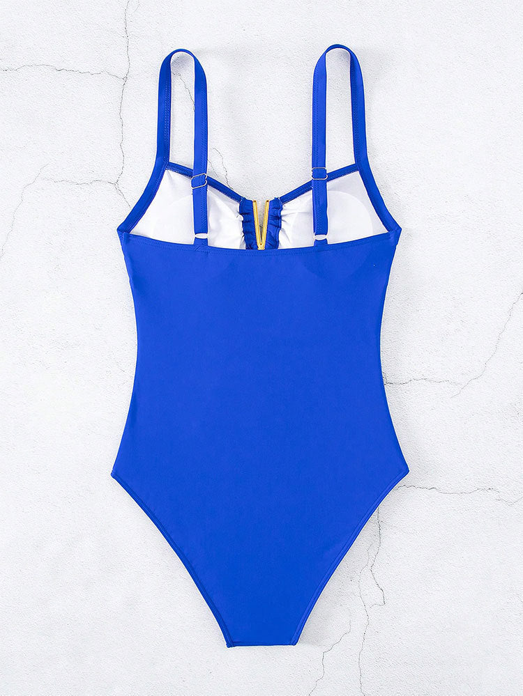 Sexy One Piece Bikini Swimsuits-Swimwear-V Blue-S-Free Shipping Leatheretro