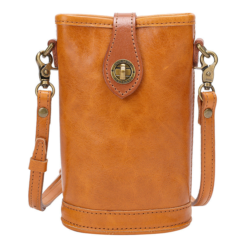 Handcrafted Vegetable-Tanned Cowhide Mini Crossbody Bag-Yellow-Free Shipping Leatheretro