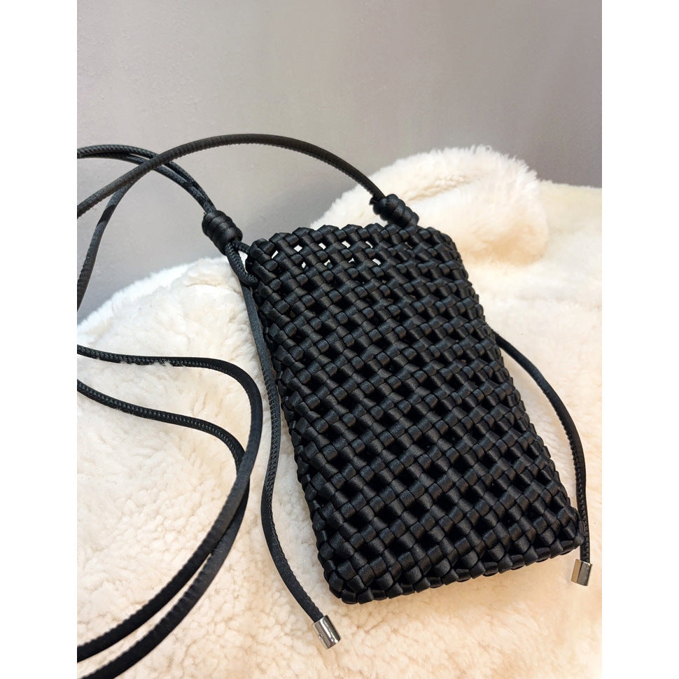 Handwoven Phone Purse – Stylish Women's Crossbody Bag-black-Free Shipping Leatheretro
