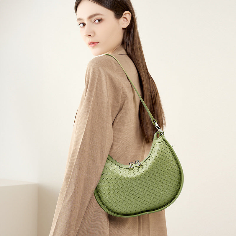 Women's Small Leather Woven Hobo Bag-Handbags-Green-Free Shipping Leatheretro