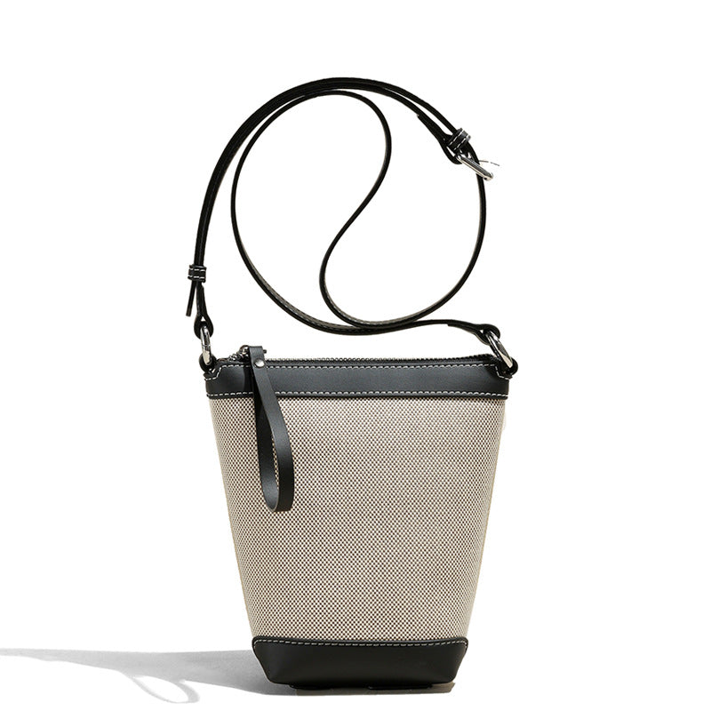 Women Versatile Shoulder Crossbody Phone Bag with Leather & Canvas-Handbags-Black-Free Shipping Leatheretro