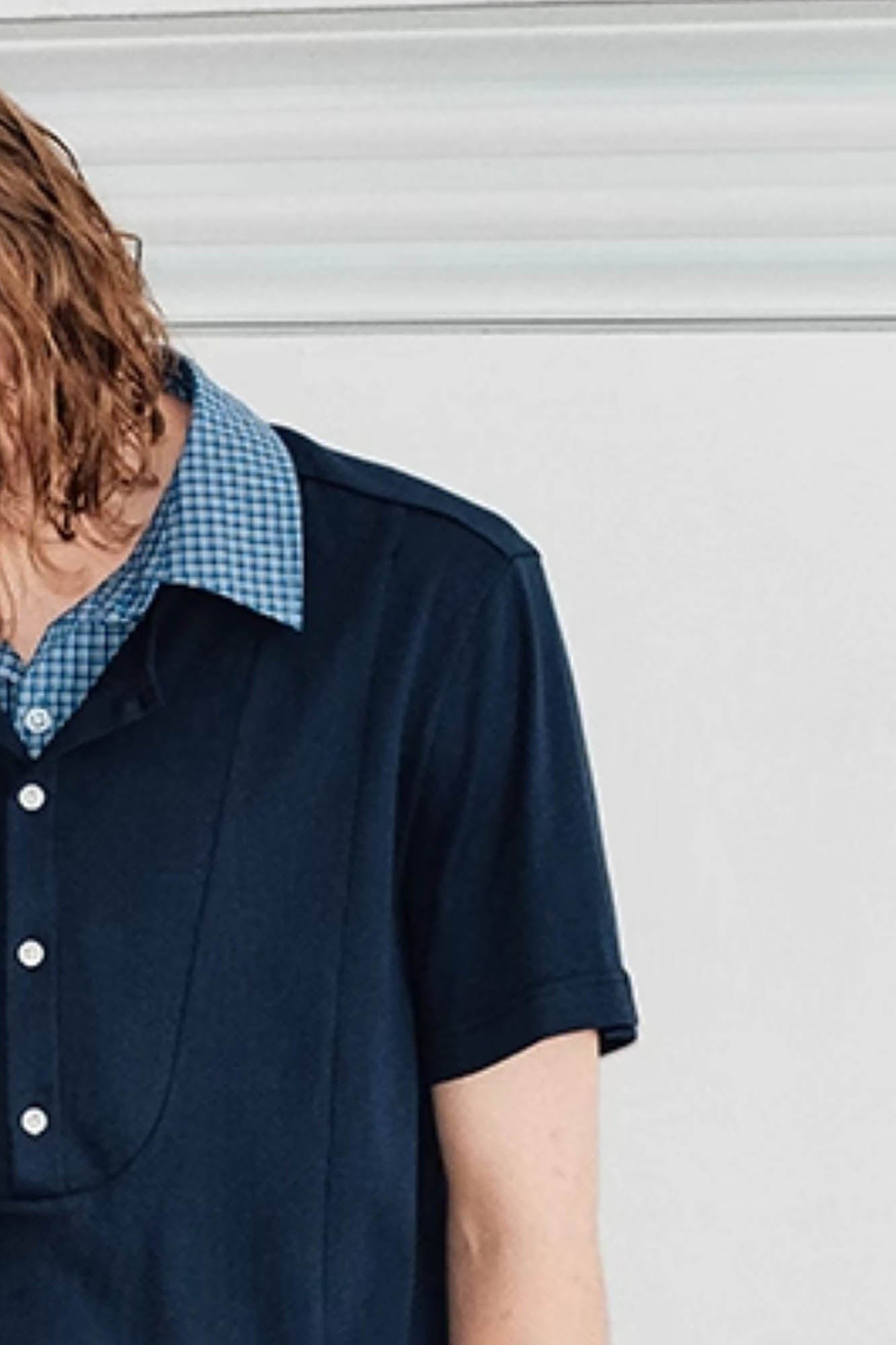 KREATE Layered Plaid Collar Polo T-Shirt-T Shirt-S-Blue-Free Shipping Leatheretro