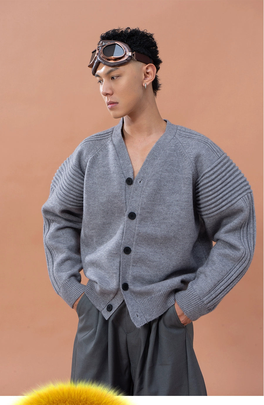 CLP Men's Oversized Drop Shoulder Cardigan Sweater-Red-M-Free Shipping Leatheretro