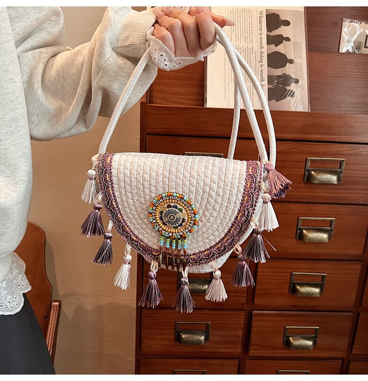 Bohemian Straw Woven Handbag-khaki-Free Shipping Leatheretro