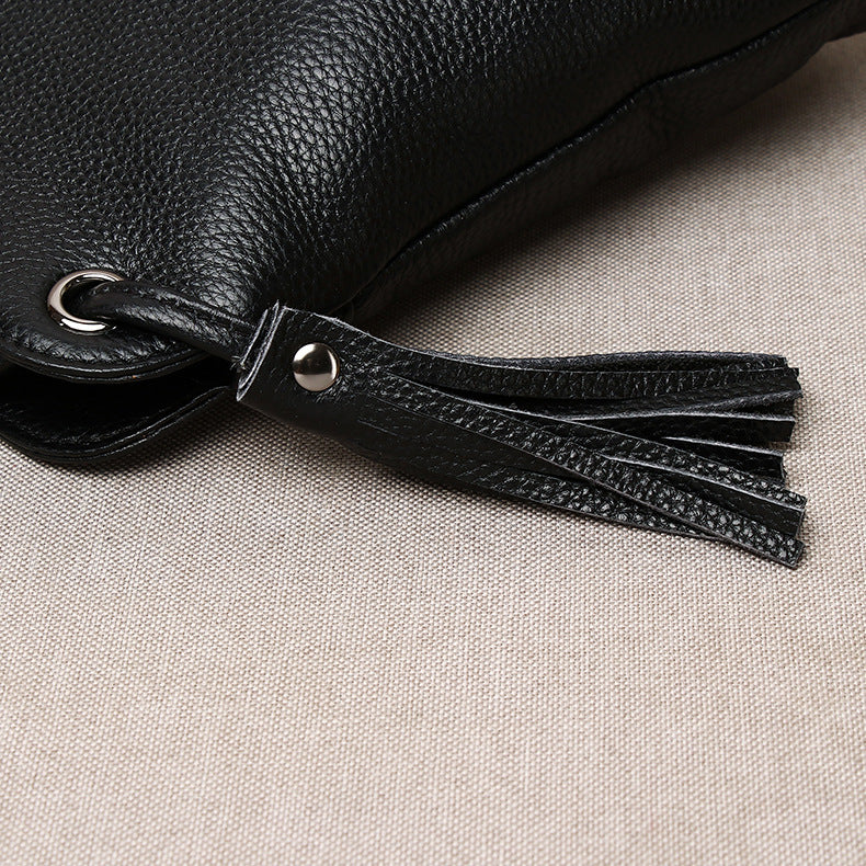 Women's Soft Genuine Leather Bucket Bag-Black Small-Free Shipping Leatheretro