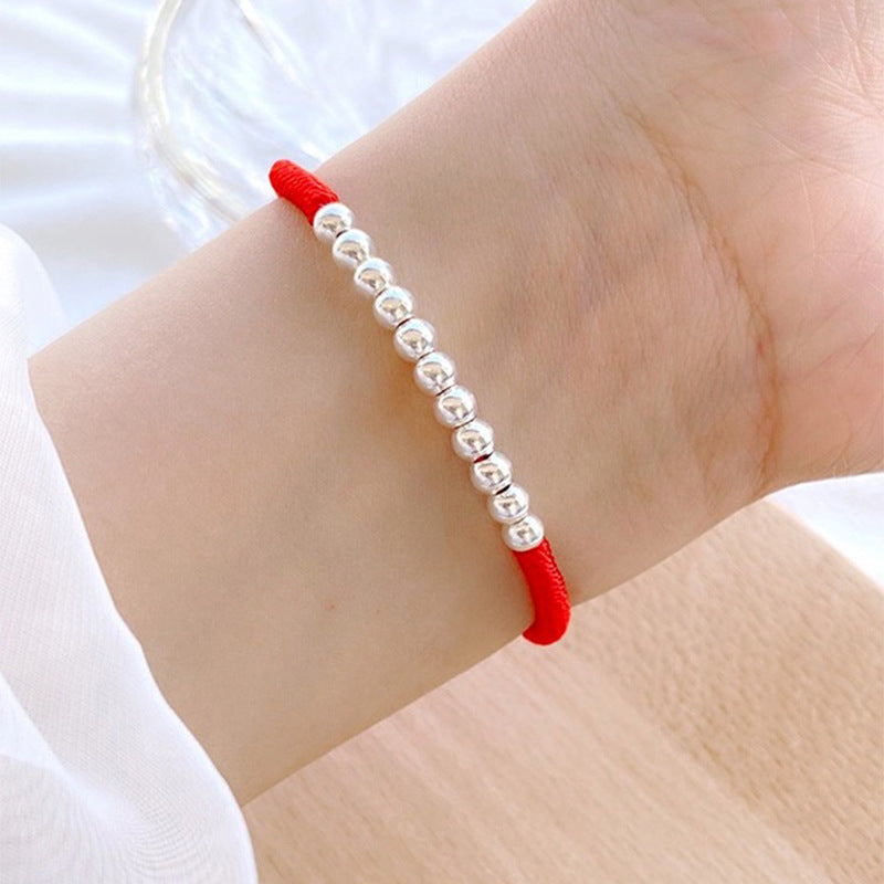 Sterling Silver 990 Bead Bracelet Red Rope Men's and Women's Handwoven Bracelets 2pcs/Set-Bracelets-Perfect Bracelet-One for All-Free Shipping Leatheretro