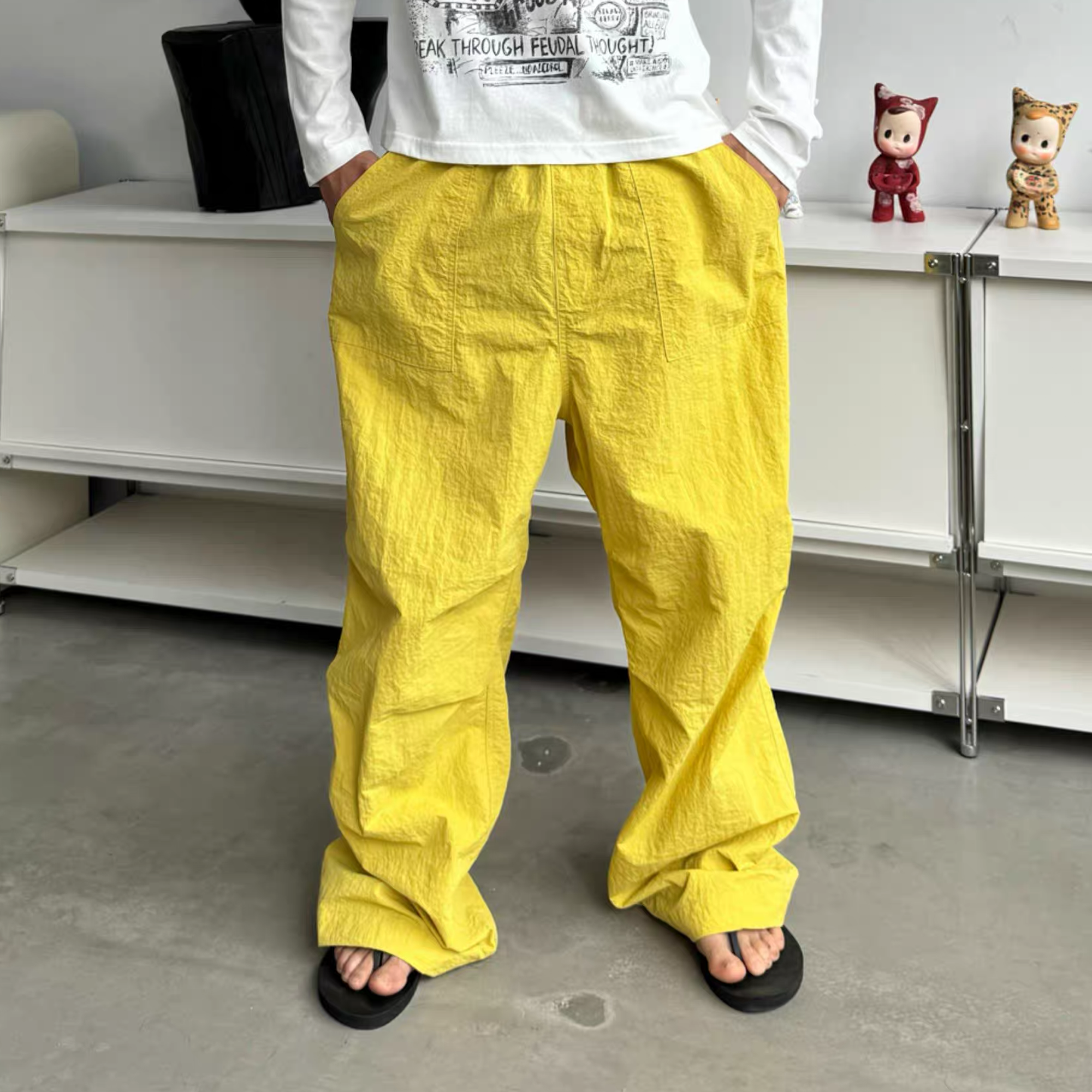 NIANJIUYIKOUER Nylon Paratrooper Straight-Leg Pants-Pants-XS-Yellow-Free Shipping Leatheretro