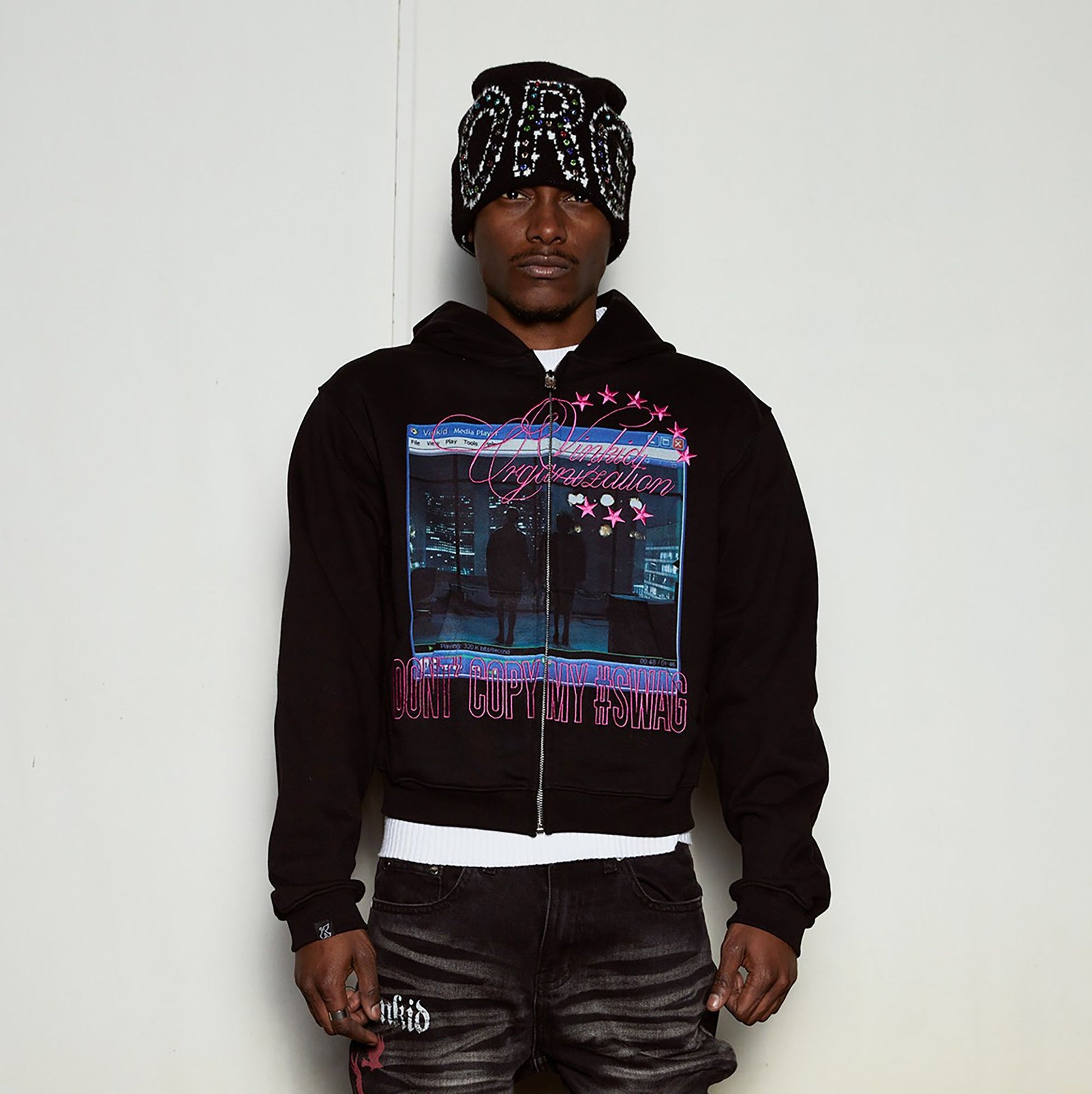 VINKID Embroidered Graphic Zip-Up Hoodie-Jacket-S-Free Shipping Leatheretro