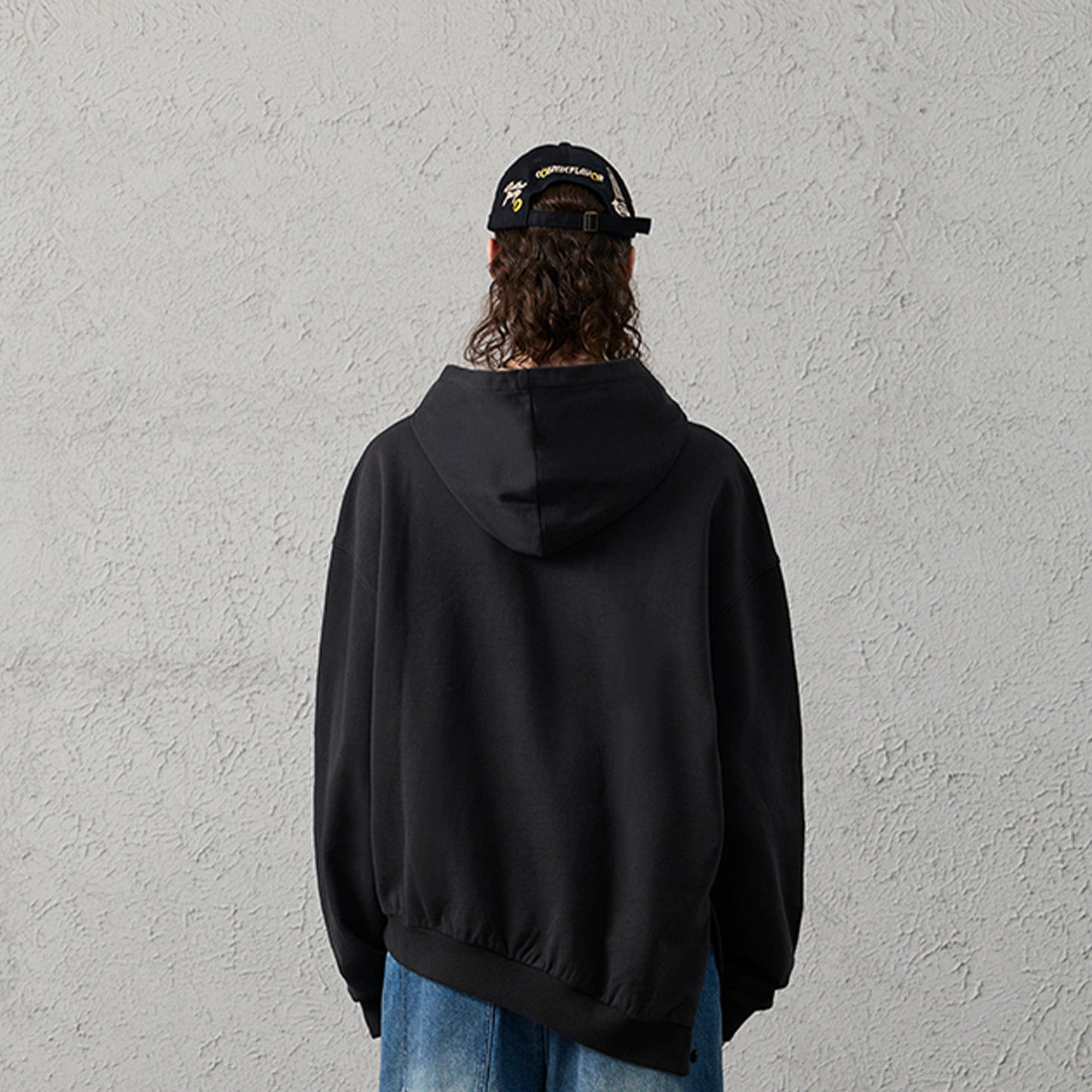 ORGANIC EMOTION Asymmetrical Hem LOGO Embroidered Hoodie-Hoodie-S-Free Shipping Leatheretro