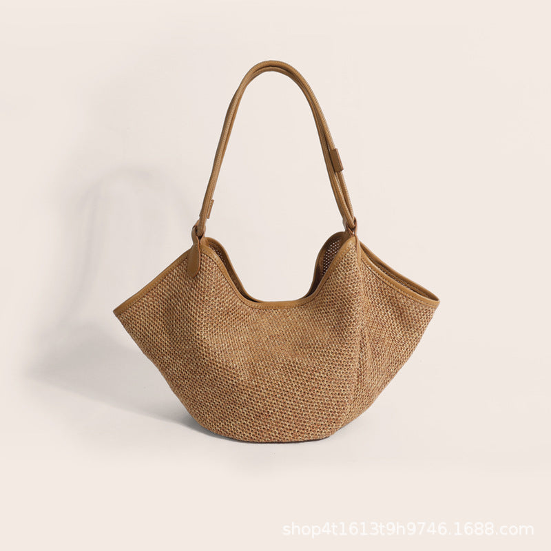 Summer Vacation Style – Large Straw Tote Bag, Boho Chic Shoulder Bag-Apricot-17-19-17 cm-Free Shipping Leatheretro